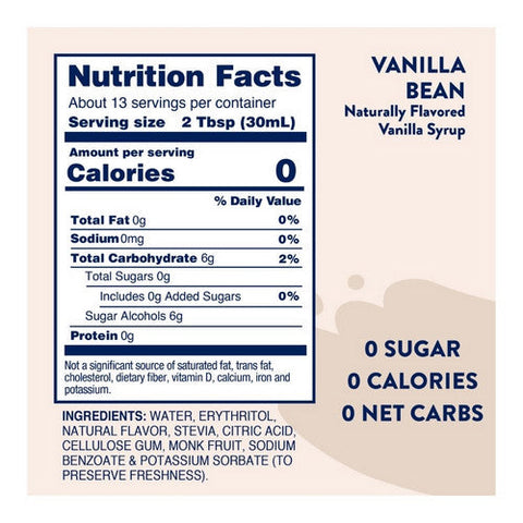 Skinny Syrups, Naturally Sweetened Vanilla Bean, 12.7 Oz(Case Of 6) Skinny Syrups
